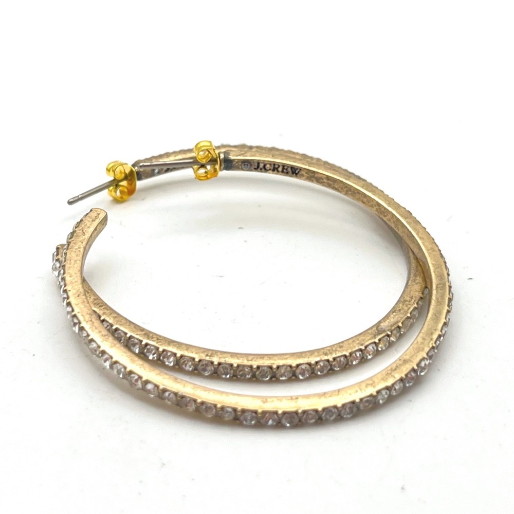 J.Crew Gold Tone Crystal Pave Hoop Earrings 1.5 Inch C-Hoops
